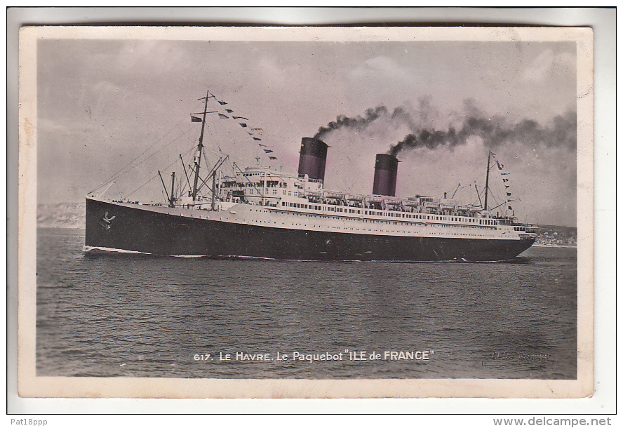 Paquebot - " ILE DE FRANCE "  CPSM Photo Noir Et Blanc PF 1951 - Cruise Ship Kreuzfahrtschiff Cruiseschip Pakkeboot - Dampfer