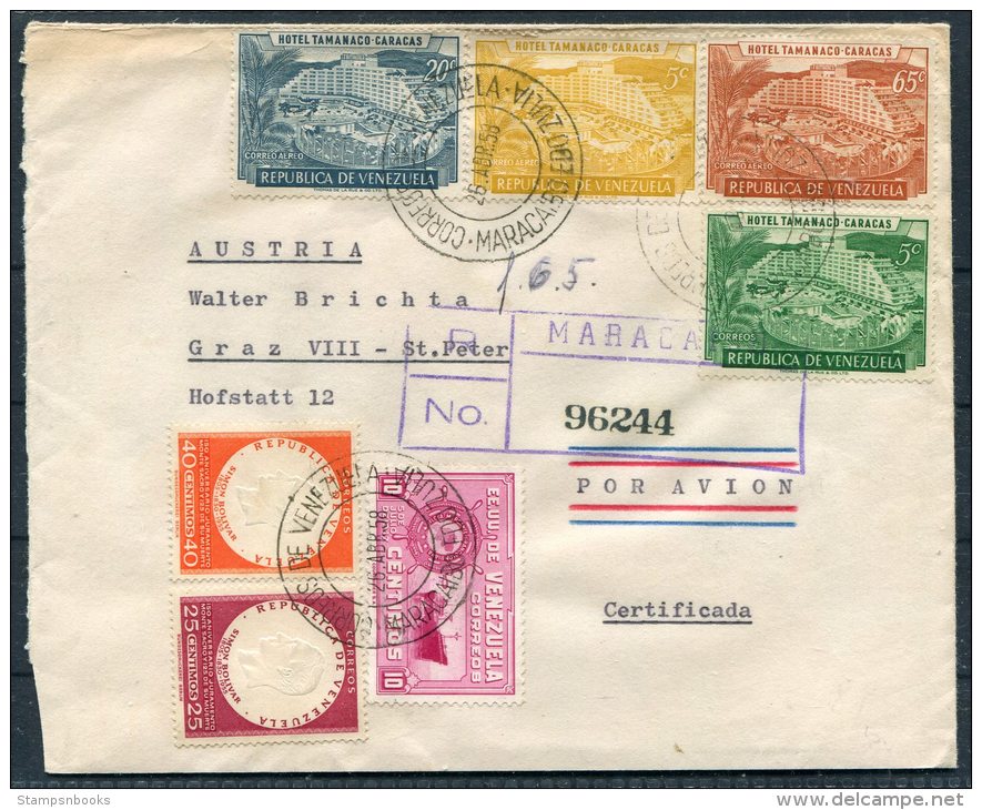 1958 Venezuela Maracaibo Edo. Zulia Registered Hotel Tamanco Airmail Cover - Graz Austria - Venezuela