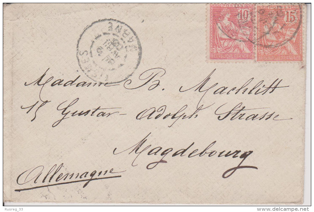 G7 France Francia Frankreich 1903 YT 124 + 125 Lettre De Tismes Pour Magdeburg - 1900-02 Mouchon