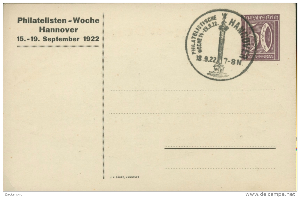 Deutsches Reich 1922 Privatganzsache Philatelisten-Woche Hannover SST (X5868) - Briefe U. Dokumente