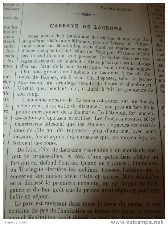 1868 La Villette;L'ile de St-Thomas (Antilles);Les Plantagenets; Abbaye de Lacroma (Raguse)