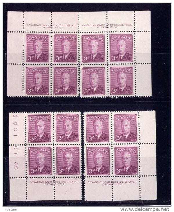 CANADA 1949, # 286, KG VI ERA, POSTES-POSTAGE ISSUE, SET OF 4 BLOCK PLATE 10, M-NH - Blocs-feuillets