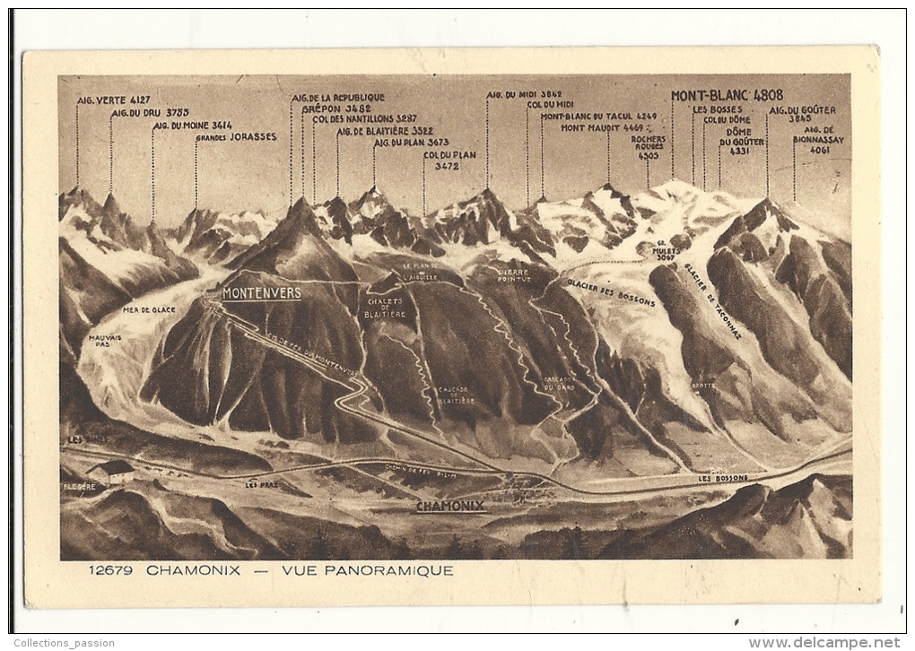 Cp, Carte Géographique, Chamonix - Vue Panoramique, écrite - Landkarten