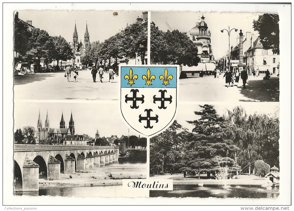 Cp, 03, Moulins, Multi-Vues, Voyagée 1957 - Moulins