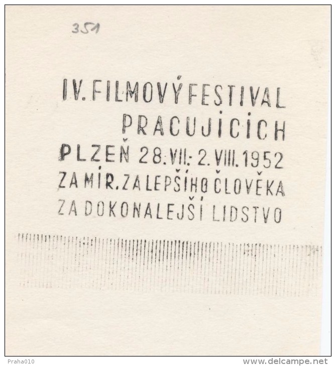 J1260 - Czechoslovakia (1945-79) Control Imprint Stamp Machine (R!): IV. Film Festival Workers Plzen 28.VII.-2.VIII.1952 - Essais & Réimpressions