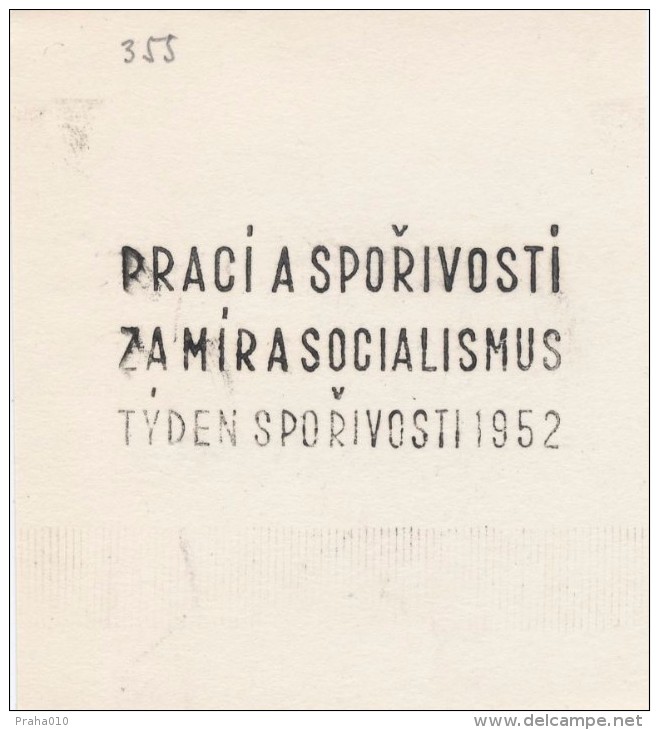 J1270 - Czechoslovakia (1945-79) Control Imprint Stamp Machine (R!): Work And Thrift For Peace...; Thrift Week 1952 - Proofs & Reprints