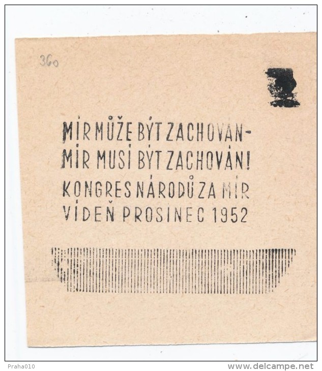 J1284 - Czechoslovakia (1945-79) Control Imprint Stamp Machine (R!): Congress Of Nations For Peace; Vienna December 1952 - Proofs & Reprints