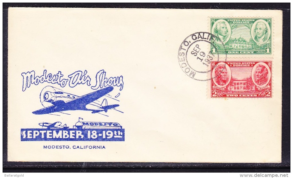 USA 1937 Modesto Air Show  Special Cachet  Flight  Cover - Covers & Documents