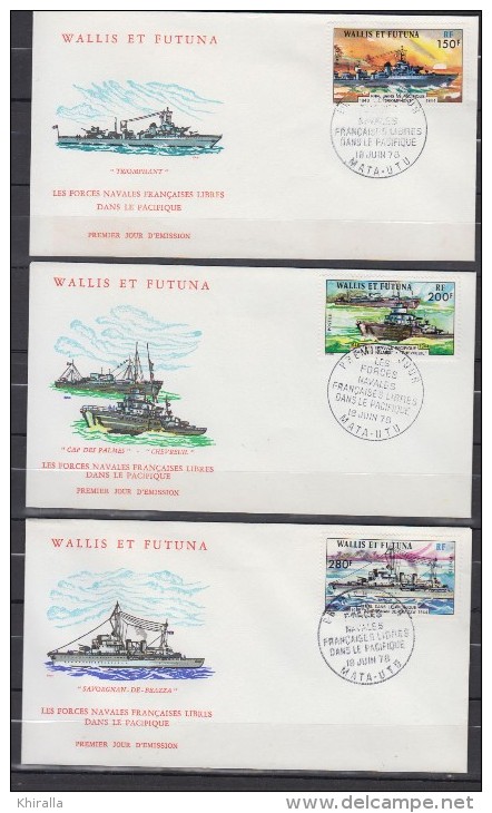 WALLIS ET FUTUNA   1978      Premier Jour  Naviers De Guerre 1940 -1944         N°  210 / 212 - Cartas & Documentos