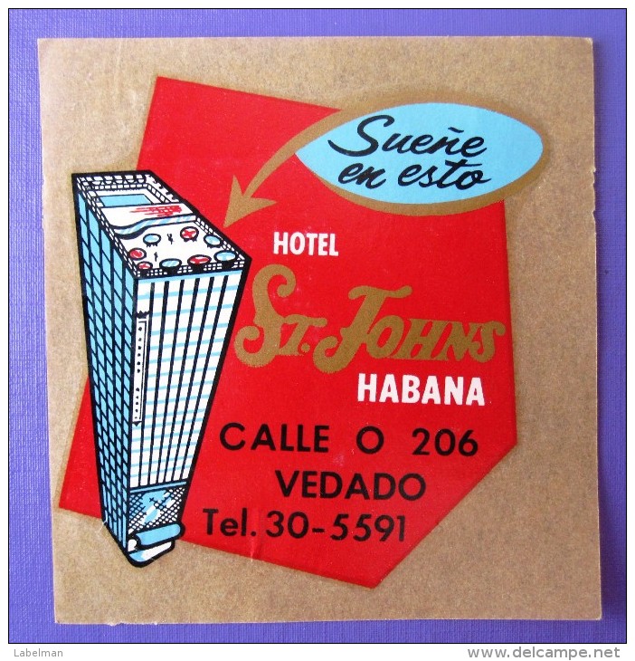 ISLAND HOTEL MOTEL PENSION HOUSE INN HABANA SAINT JOHNS CUBA TAG STICKER DECAL LUGGAGE LABEL ETIQUETTE KOFFERAUFKLEBER - Hotel Labels