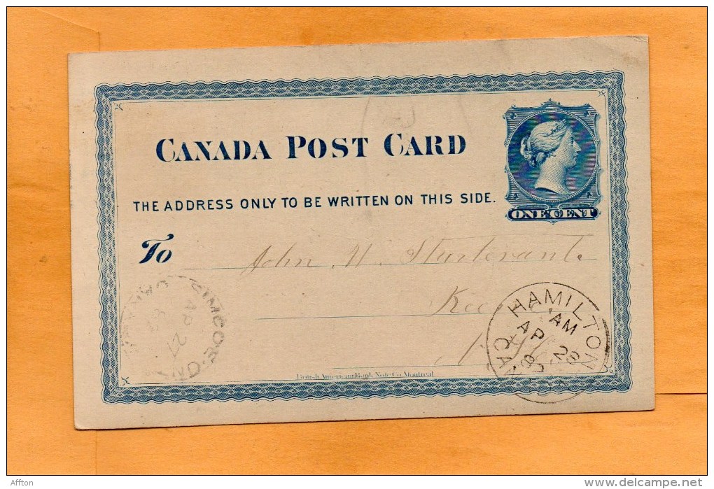 Canada 1892 Card Mailed - 1860-1899 Reign Of Victoria