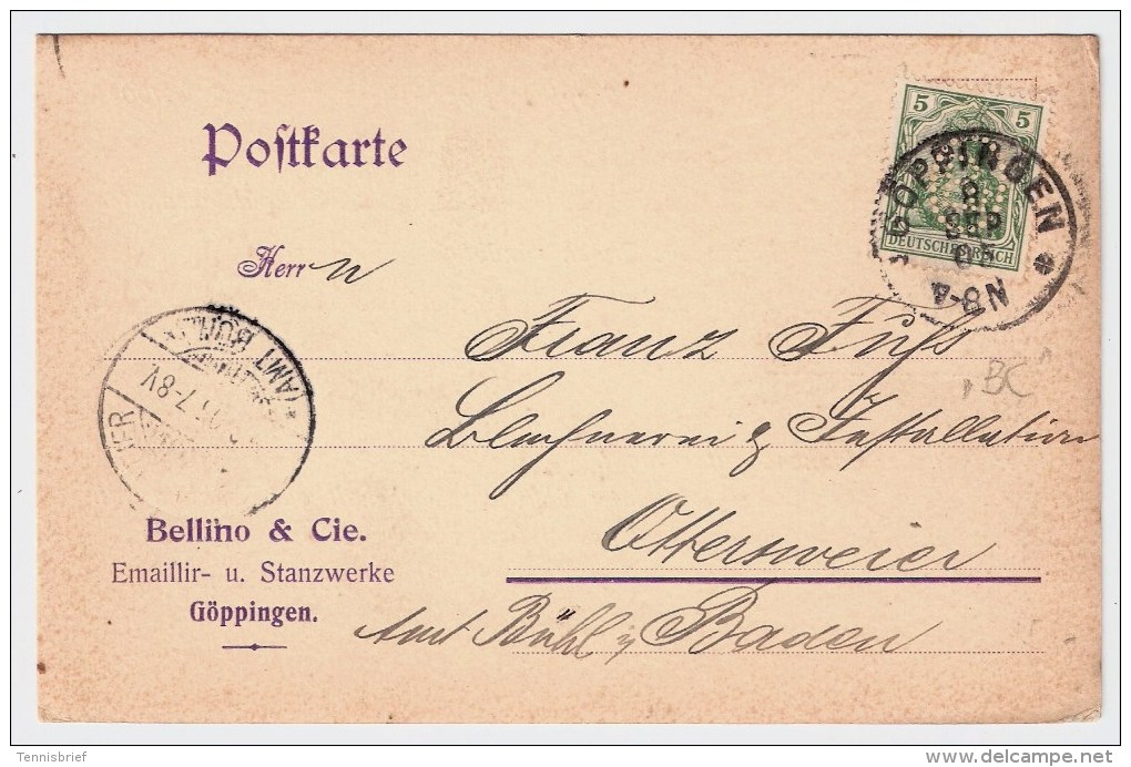 DR, 1905, Perfin " B C. ", Göppingen   #1521 - Briefe U. Dokumente