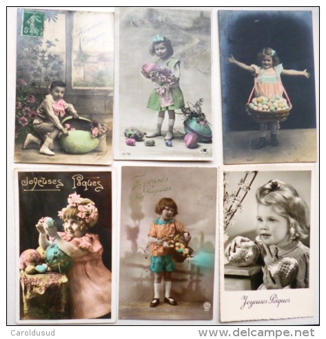 CPA  LOT 16X PHOTO SCENE  ENFANT PORTRAIT Fille DUO FETE PAQUES OEUF OEUFS VOIR PHOTO POUR TIMBRES - Verzamelingen & Reeksen