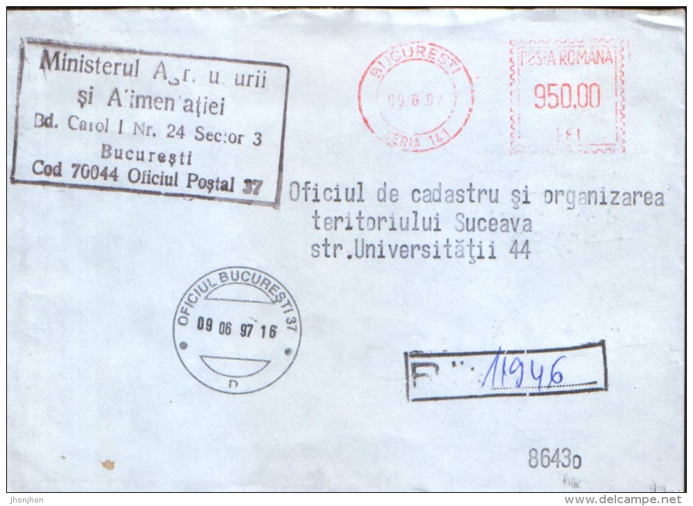 Romania -Registered  Letter Circulated In 1997 With Stamp Printed By Machine, On Envelope (ATM) - Frankeermachines (EMA)