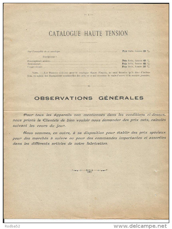 Catalogue Des Tarifs - Maljournal Et Bourron - Mai 1919 - Avenue Thiers à Lyon - Electricité & Gaz