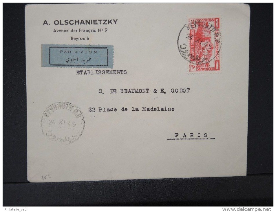 FRANCE-GRAND LIBAN- Enveloppe De Beyrouth Pour  Paris En 1945  Affranchissement Plaisant   A Voir    Lot P4983 - Storia Postale