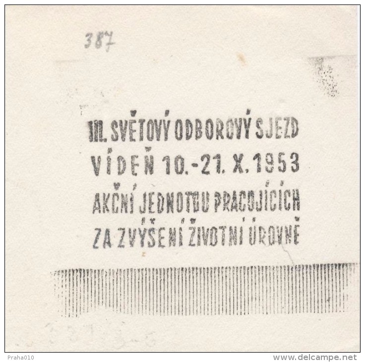 J1307 - Czechoslovakia (1945-79) Control Imprint Stamp Machine (R!): III. World Trade Union Congress; Vienna 1953 - Essais & Réimpressions