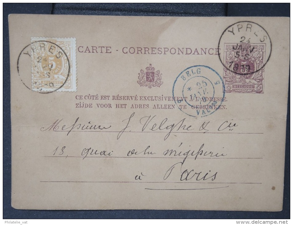 FRANCE- Oblitération Cad  Belgique Par Valenciennes En Bleu Sur Entier Belge(plié) Pour Paris En 1879 Lot P4992 - Entry Postmarks