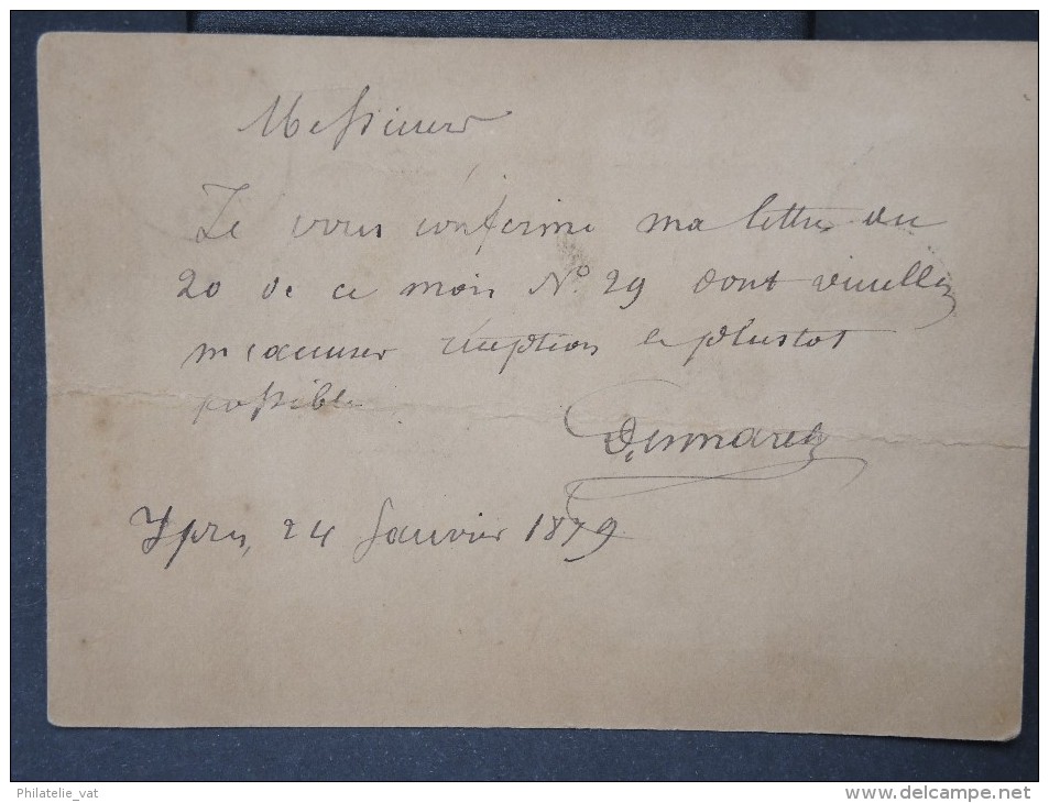 FRANCE- Oblitération Cad  Belgique Par Valenciennes En Bleu Sur Entier Belge(plié) Pour Paris En 1879 Lot P4992 - Marques D'entrées