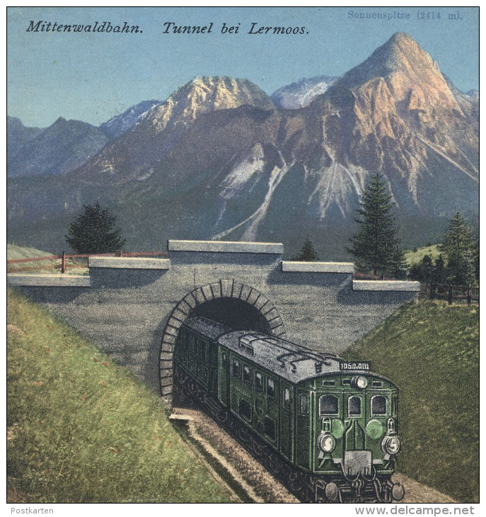 ALTE POSTKARTE MITTENWALDBAHN TUNNEL BEI LERMOOS SONNENSPITZE SCHROFEN Eisenbahn Chemin De Fer Railway Mittenwald-Bahn - Eisenbahnen