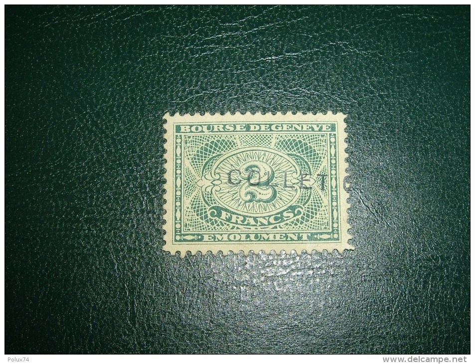 SUISSE -BOURSE DE GENEVE 2 FRANCS EMOLUMENT - Revenue Stamps