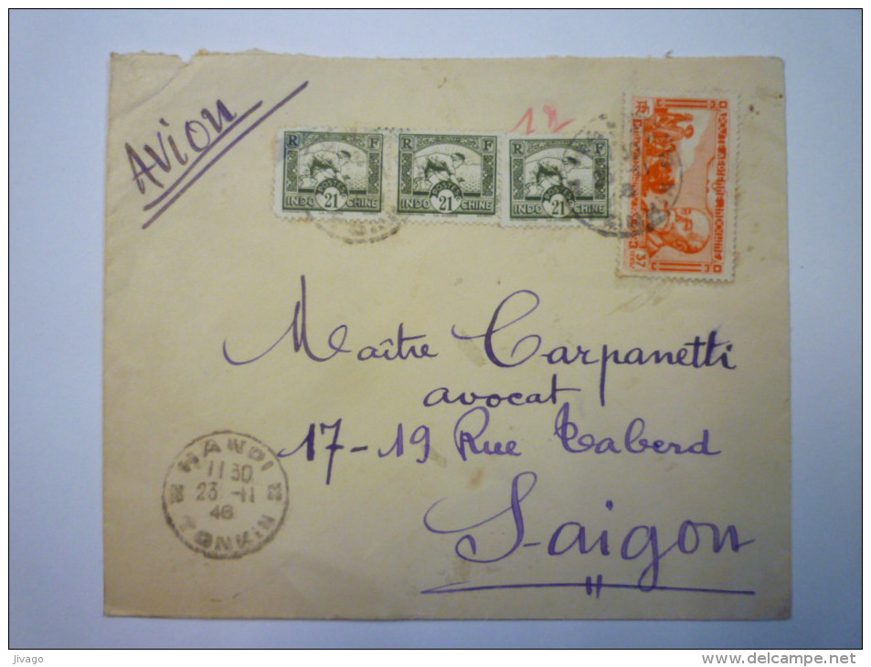 Enveloppe Au Départ  D´HANOÏ  à Destination De  SAÏGON   1946    - Viêt-Nam