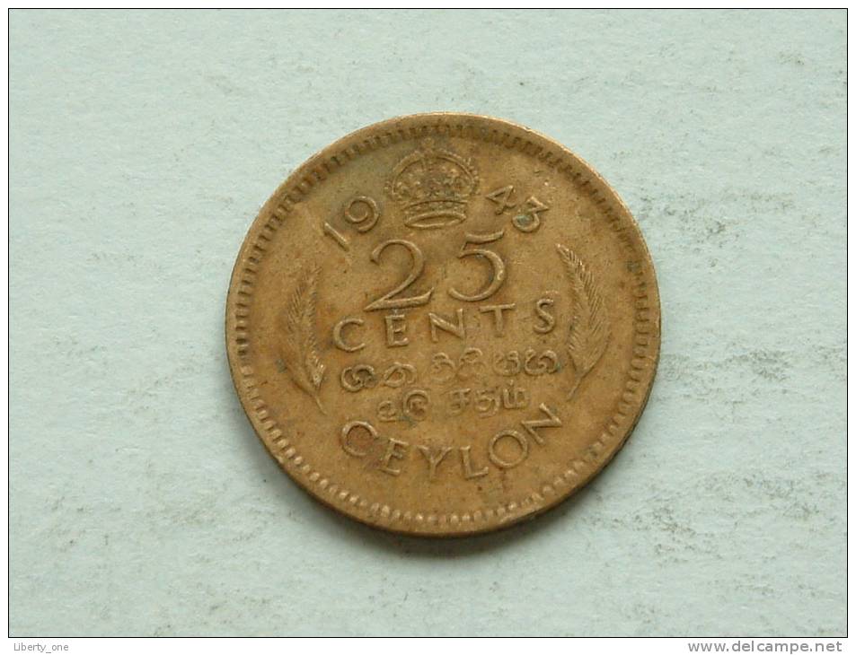 1943 - 25 CENT / KM 115 ( For Grade, Please See Photo ) ! - Sri Lanka