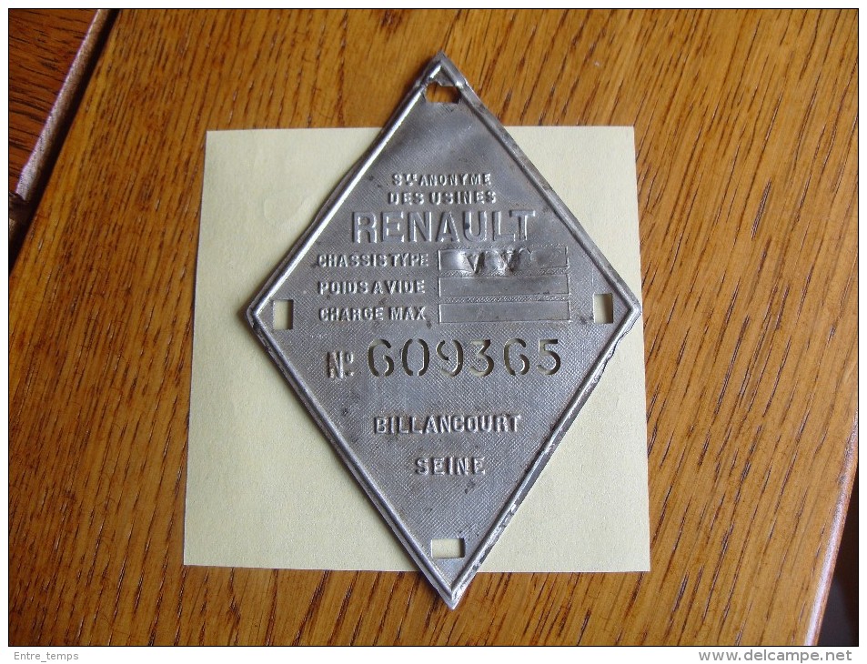 Plaque Chassis Tracteur Renault Type VY - Tracteurs