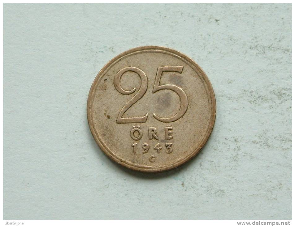 1943 G - 25 ORE / KM 816 ( Uncleaned Coin / For Grade, Please See Photo ) !! - Suède