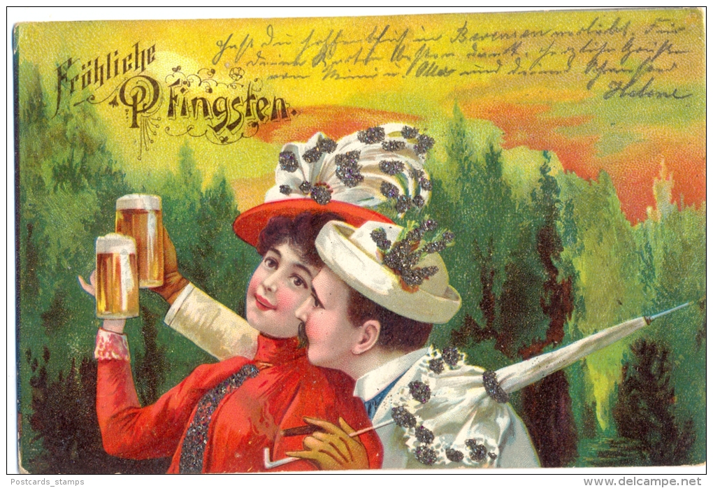 Pfingsten, Mann Und Frau Mit Bierkrug, 1901 - Pentecostés