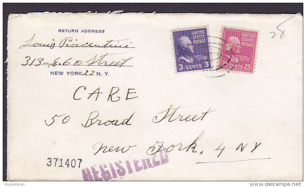 United States GRAND CENTRAL STATION New York 1949 Cover Lettre Locally Sent Jefferson & McKinley Stamps (2 Scans) - Expres & Aangetekend