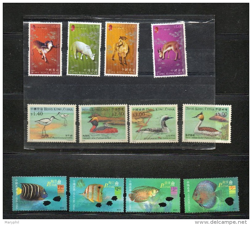 HONG KONG LOTS TIMBRES NEUFS ANIMAUX - POISSONS - CHEVRES - OISEAUX Cote 17.50 € - Fishes