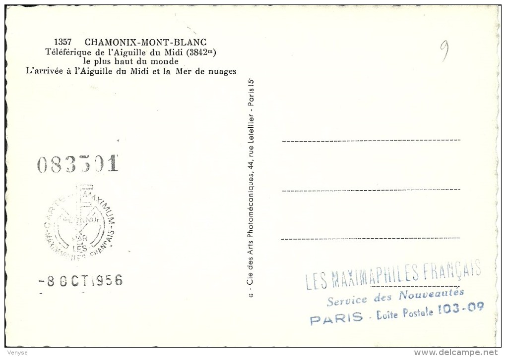 CARTE MAXIMUM TELEPHERIQUE DE L'AIGUILLE DU MIDI Chamonix 1956 - Other & Unclassified