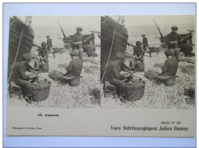 PECHEURS Les Préparatifs     - Belle Vue Stéréoscopique  Julien DAMOY  N°10 - Stereoscope Cards