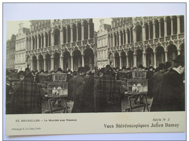 BRUXELLES  Le Marché Aux Oiseaux      - Belle Vue Stéréoscopique  Julien DAMOY  N°3 - Cartes Stéréoscopiques