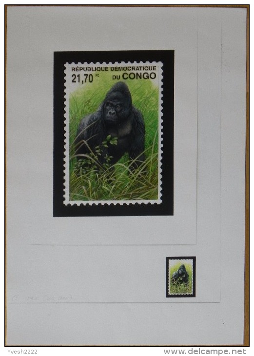 Congo Kin 2002 COB 1227/30. 4 Dessins Originaux, Du Dessinateur André Buzin à L´imprimeur, WWF, Gorilles. Unique - Gorilas