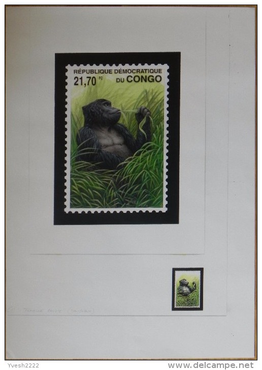 Congo Kin 2002 COB 1227/30. 4 Dessins Originaux, Du Dessinateur André Buzin à L´imprimeur, WWF, Gorilles. Unique - Gorillas