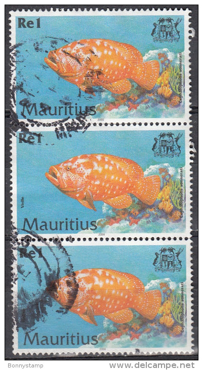 Mauritius, 2000 - 1r Cephalopholis Sonnerati, Blocco Di Tre - Nr.911 Usato° - Pesci