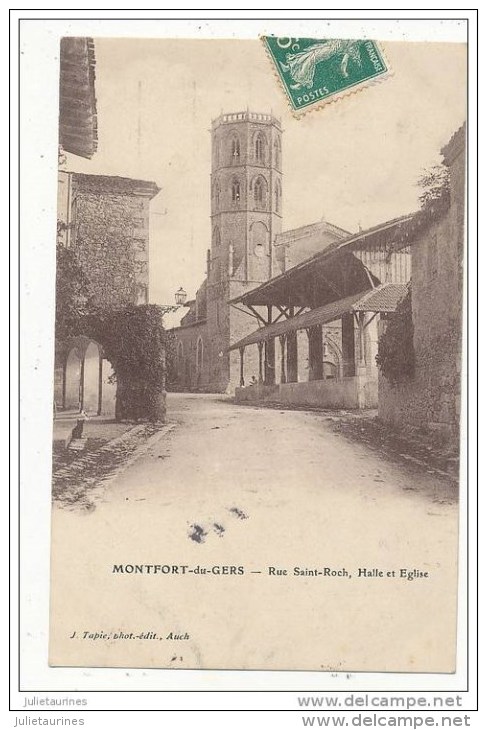 32 MONRFORT DU GERS RUE SAINT ROCH HALLE ET EGLISE CPA BON ETAT - Autres & Non Classés