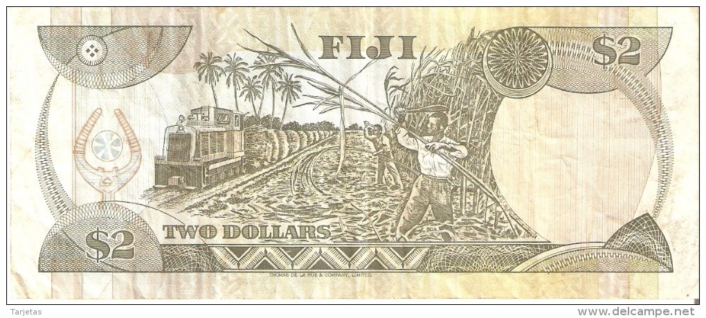 BILLETE DE FIJI DE 2 DOLLARS DEL AÑO 1980    (BANKNOTE) TREN-TRAIN-ZUG - Fiji