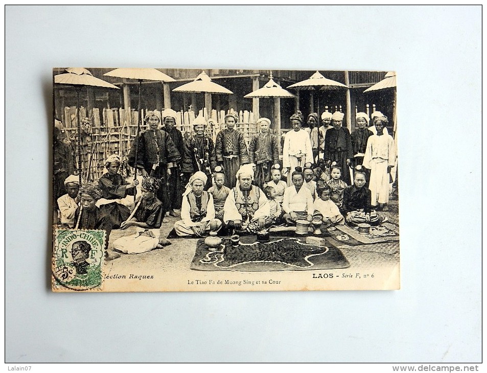 Carte Postale Ancienne : LAOS : Le Tiao Fa De Muong Sing Et Sa Cour, Timbre 1912 - Laos