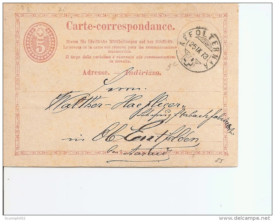 Suisse ( Carte -correspondance De 1873 De Affoltern Vers L'intérieur à Voir) - Briefe U. Dokumente