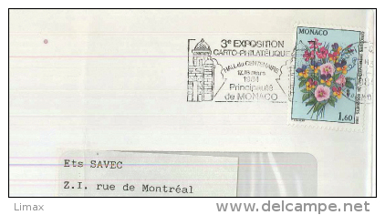 Monte Carlo Monaco Exposition Carto-philatelique Hall Du Centenaire Concours De Bouquets - Cartas & Documentos