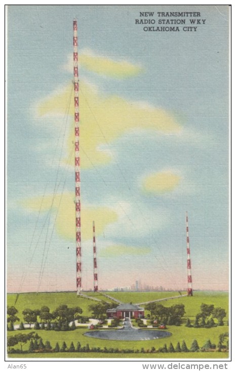 Oklahoma City Oklahoma, WKY Radio Station New Transmitter, Radio Tower Antena, C1940s Vintage Curteich Linen Postcard - Oklahoma City