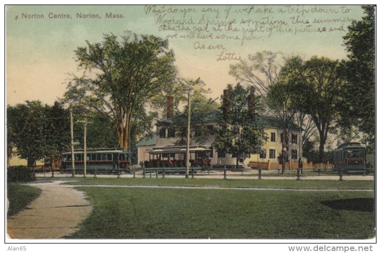 Norton Massachusetts, Norton Centre, Trolley Street Cars, C1900s Vintage Postcard - Other & Unclassified