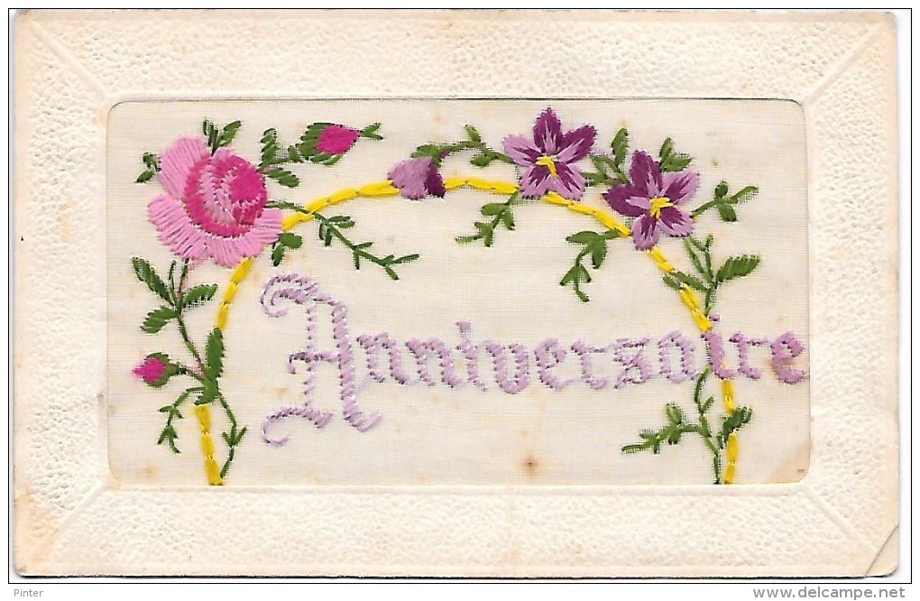 CARTE BRODEE - Fleurs - Anniversaire - Brodées