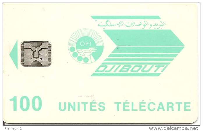 CARTE-PUCE-OPT-DJIBOUTI-LOGO-100U-SC5-V°9 TGN-C51100982-R/V° Glacés-Vert Pale-TBE - Djibouti