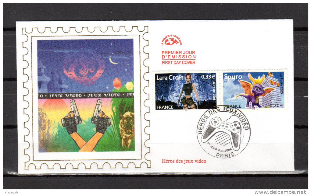 Enveloppe 1er Jour En Soie De 2005  N° YT 3845 + 3850 " SPYRO / LARA CROFT ". Parfait état. FDC - 2000-2009