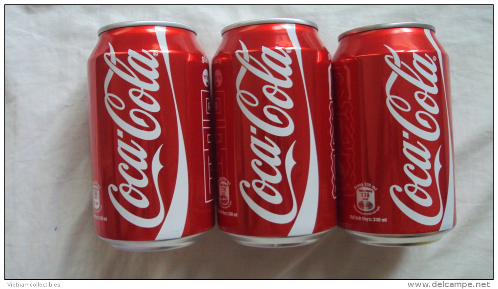 Full Set Of 03 Vietnam Viet Nam Coca Cola 330ml Cans : GIAO LAO ROI 2015 / Opened By 2 Holes - Cannettes