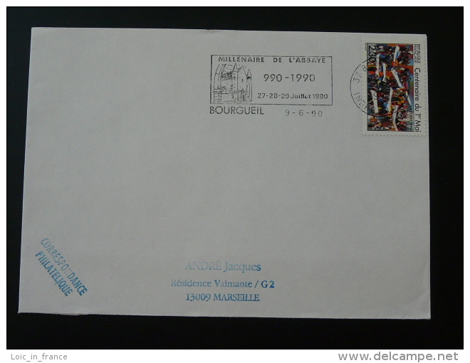 37 Indre Et Loire Bourgueil Millénaire Abbaye 1990 - Flamme Sur Lettre Postmark On Cover - Abbayes & Monastères